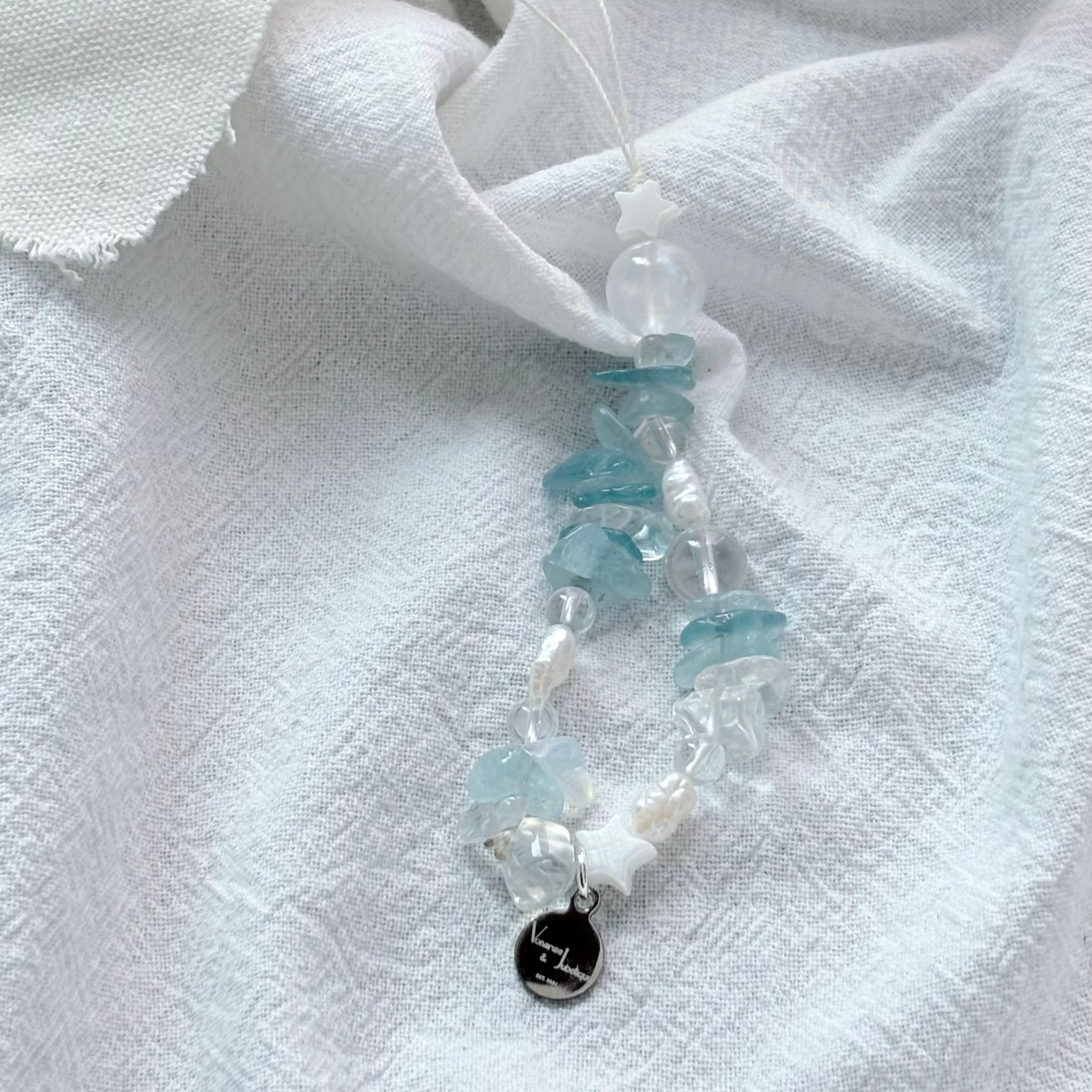 Aquamarine & Blue Moonstone & Clear Quartz & Opal Pearl Dream Tide Charm Strap