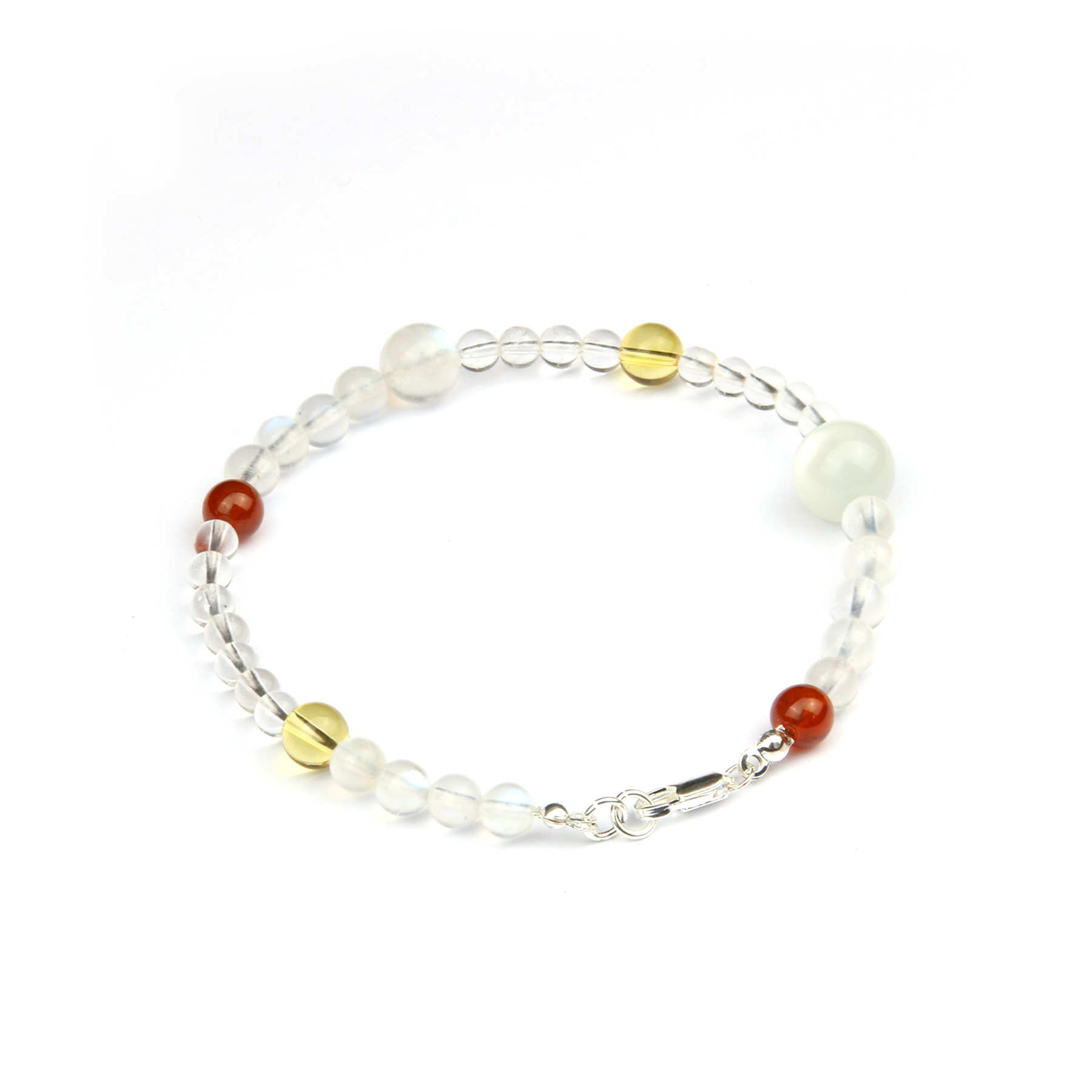 Blue moonstone with citrine and garnet s925 silver beads crystal bracelet for women gift for her