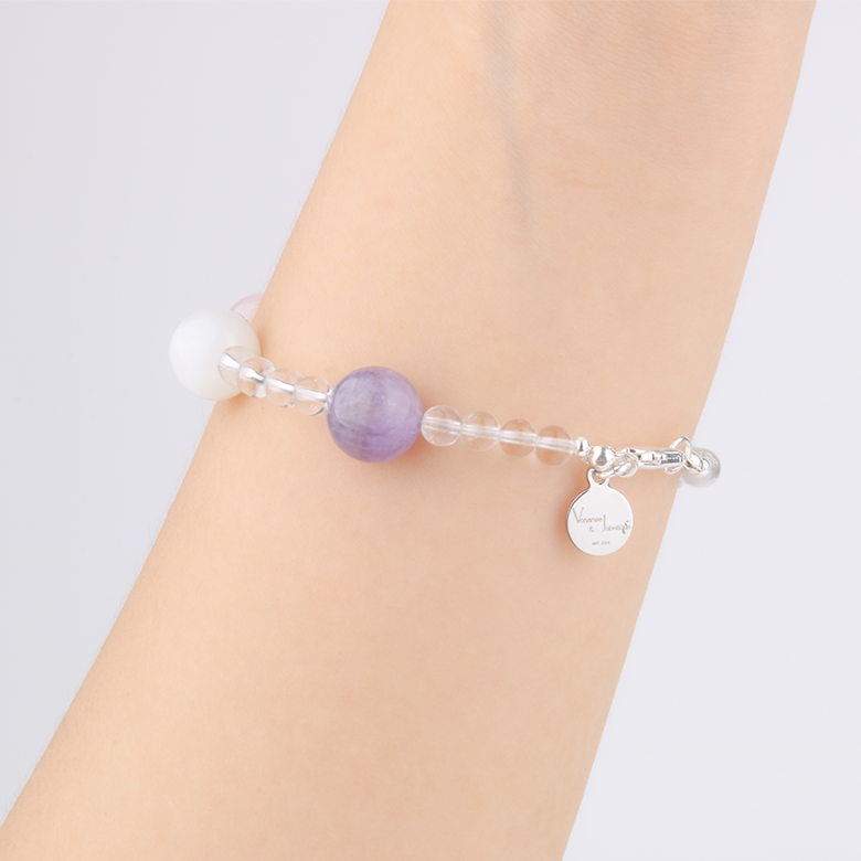 10mm amethyst with white moonstone and rose quartz and rutilated quartz and larimar with 5mm clear quartz bracelet for women gift for best friend