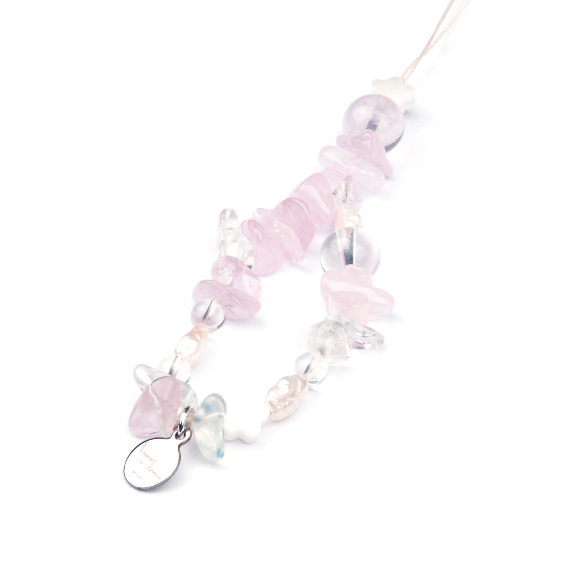 Rose Quartz & Starlight Rose Quartz & Clear quartz & Opal Lunar Love Charm Strap