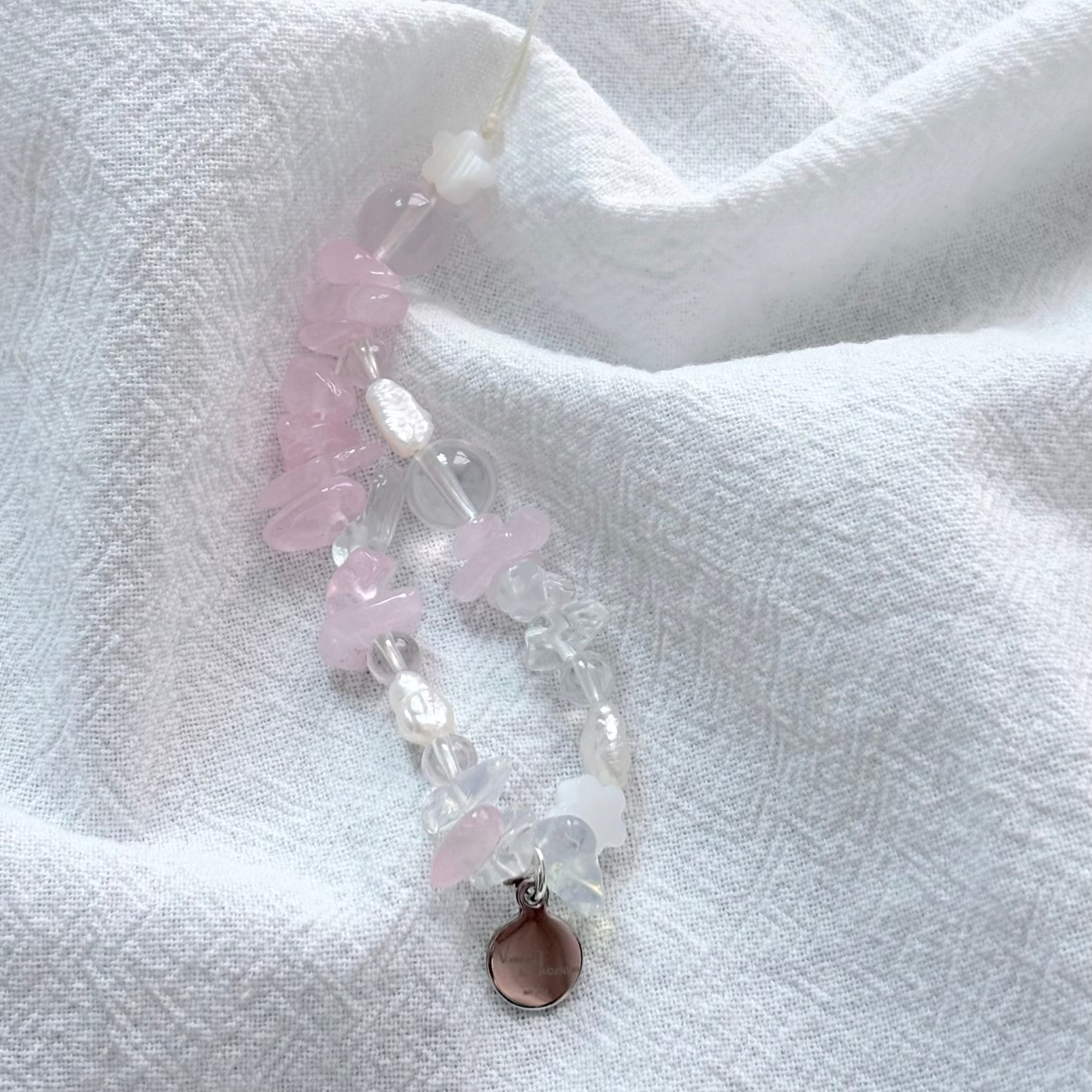 Rose Quartz & Starlight Rose Quartz & Clear quartz & Opal Lunar Love Charm Strap