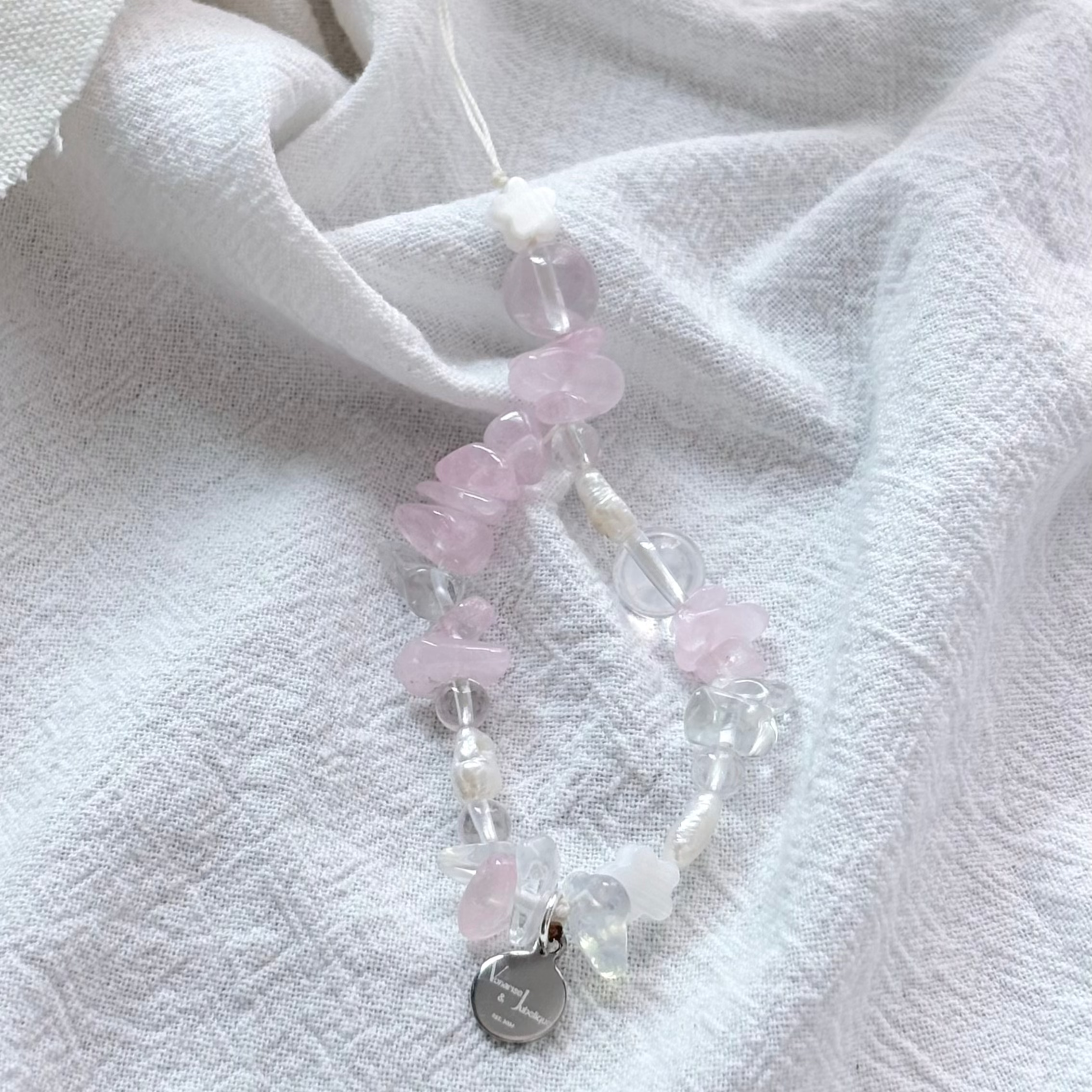 Rose Quartz & Starlight Rose Quartz & Clear quartz & Opal Lunar Love Charm Strap