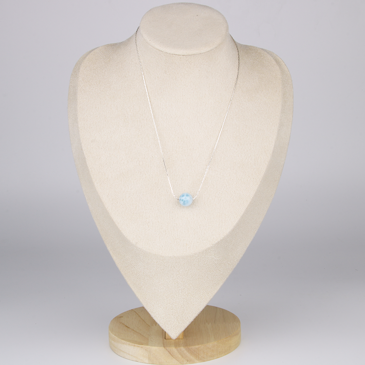 S925_Silver_0.65_snake_chain_with_one_16mm_larimar_drop_minimalist_necklace for ocean energy crystal jewelry gift for girl friend
