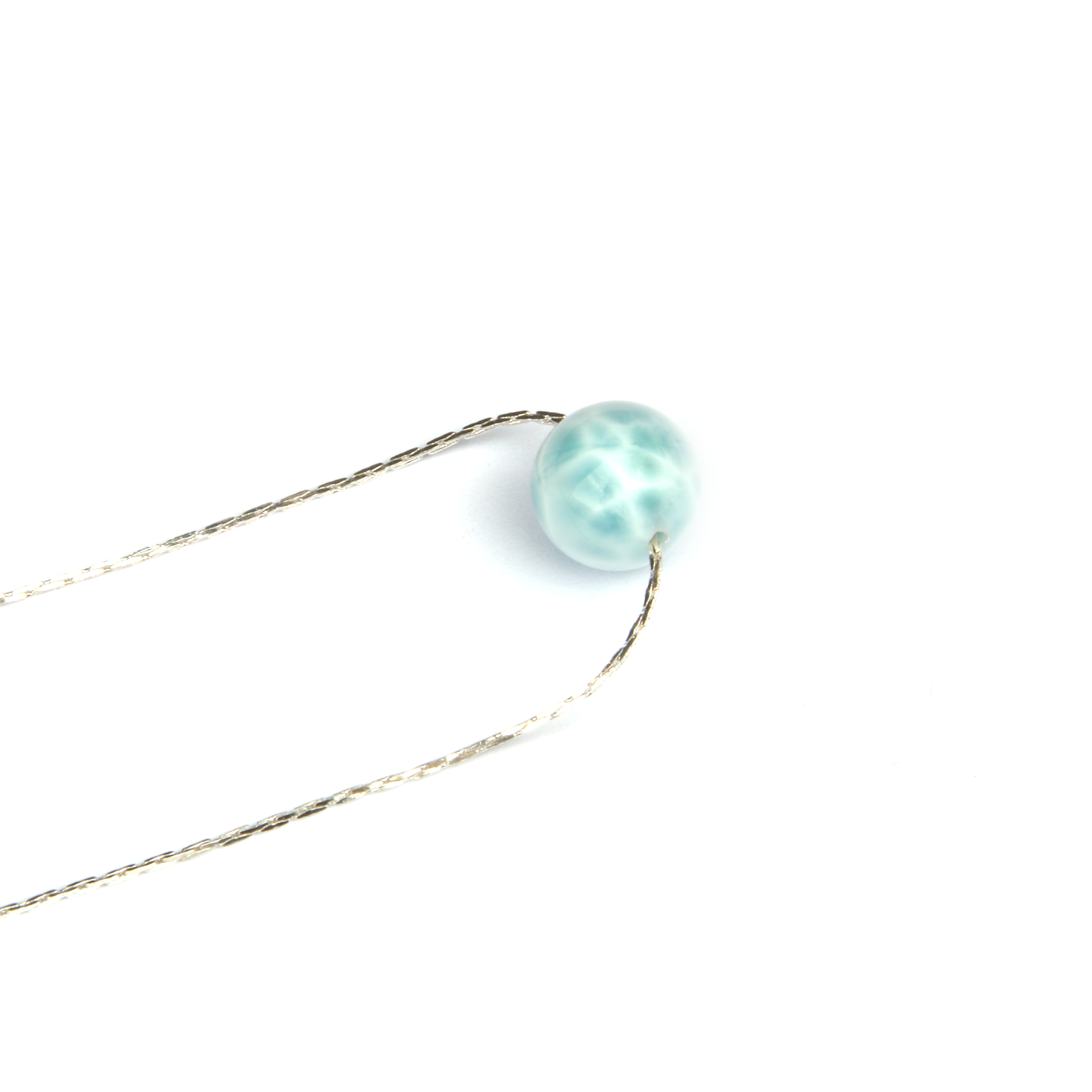 S925_Silver_0.65_snake_chain_with_one_16mm_larimar_drop_minimalist_necklace for ocean energy crystal jewelry gift for girl friend