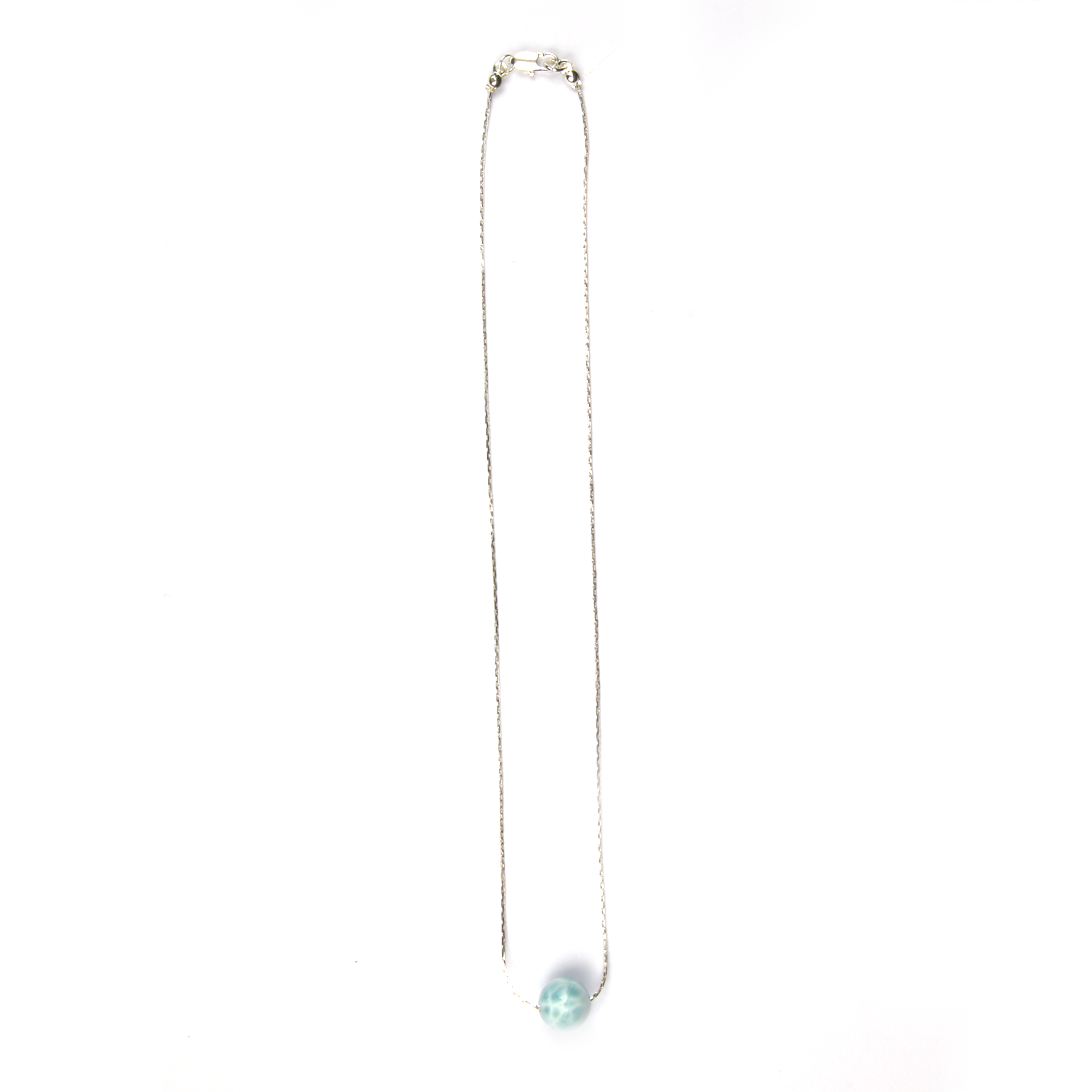 S925_Silver_0.65_snake_chain_with_one_16mm_larimar_drop_minimalist_necklace for ocean energy crystal jewelry gift for girl friend