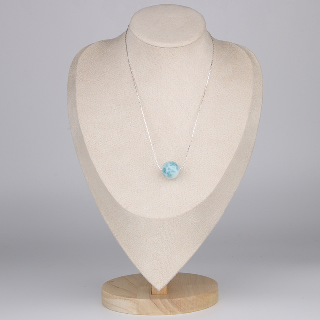 S925_Silver_0.65_snake_chain_with_one_16mm_larimar_drop_minimalist_necklace for ocean energy crystal jewelry gift for girl friend