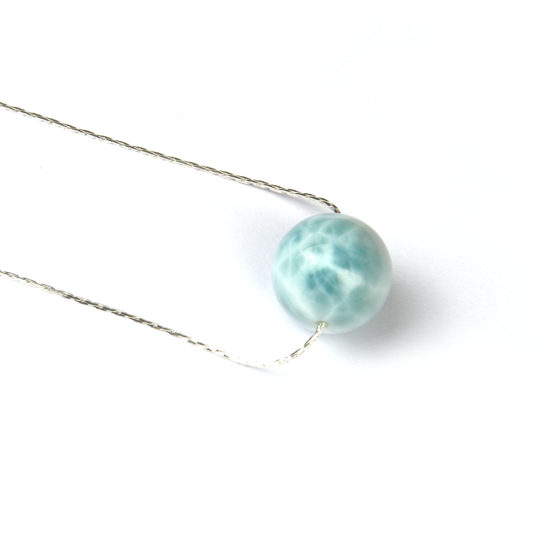S925_Silver_0.65_snake_chain_with_one_16mm_larimar_drop_minimalist_necklace for ocean energy crystal jewelry gift for girl friend