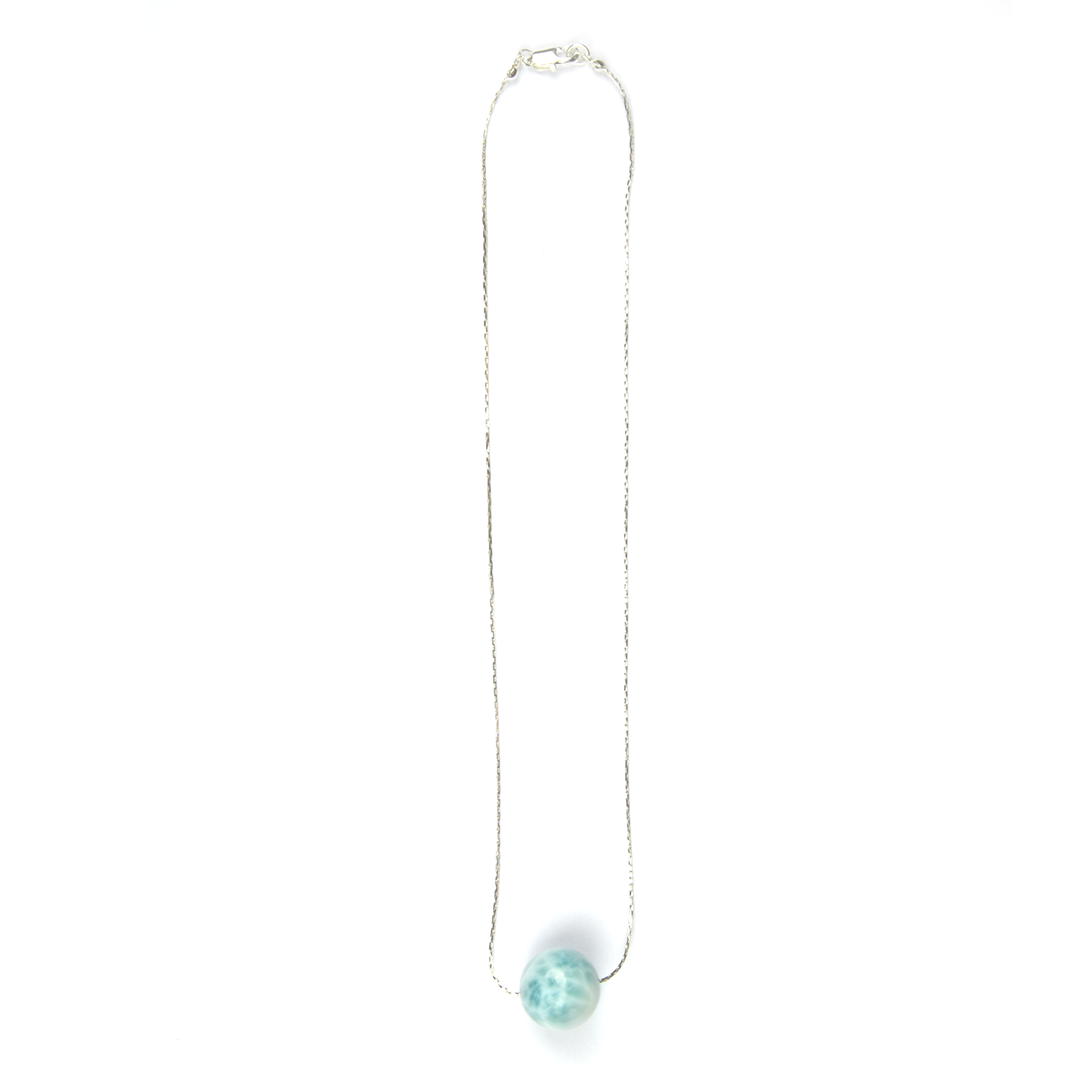 S925_Silver_0.65_snake_chain_with_one_16mm_larimar_drop_minimalist_necklace for ocean energy crystal jewelry gift for girl friend
