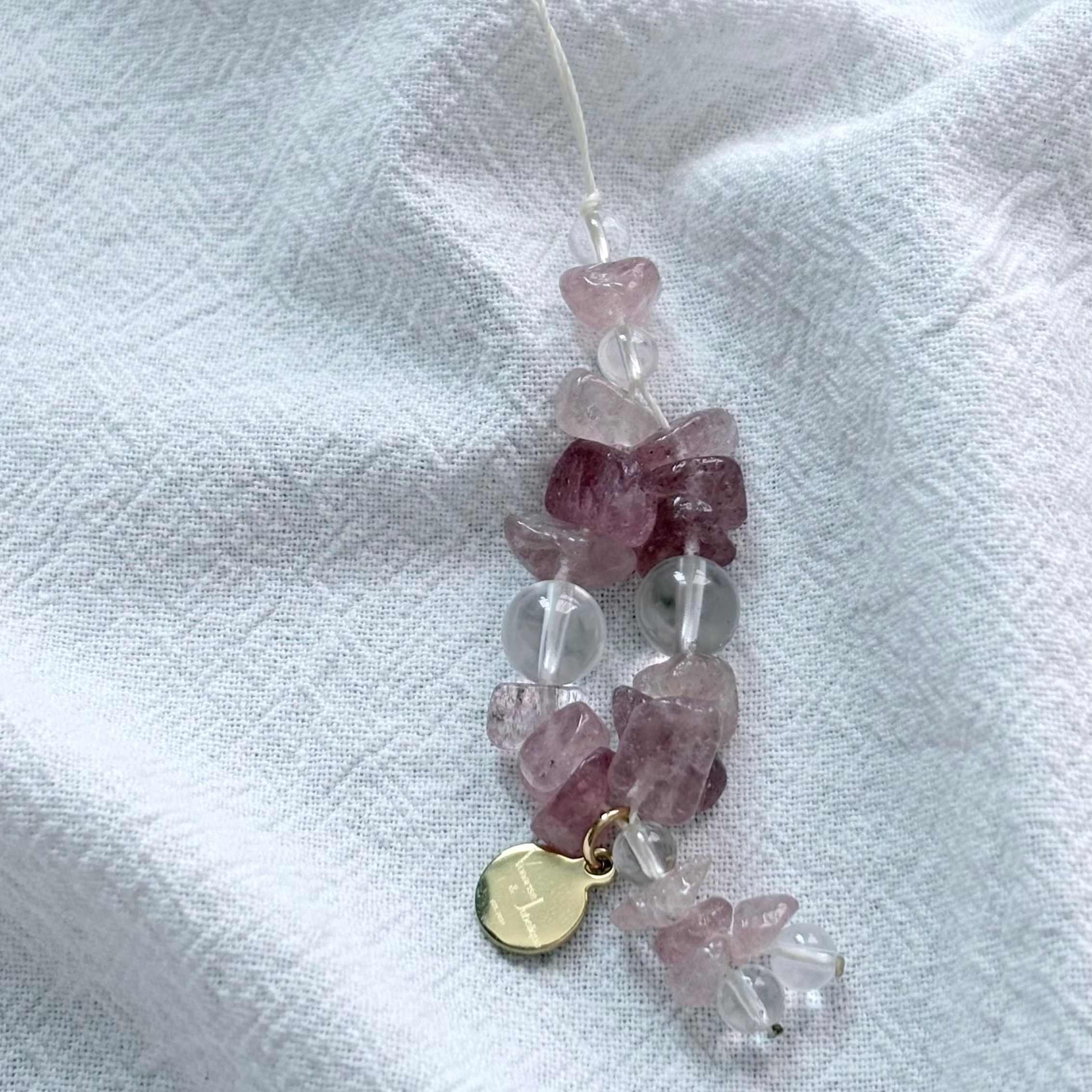Strawberry Rose Quartz & Clear Quartz Heartlight Charm Strap