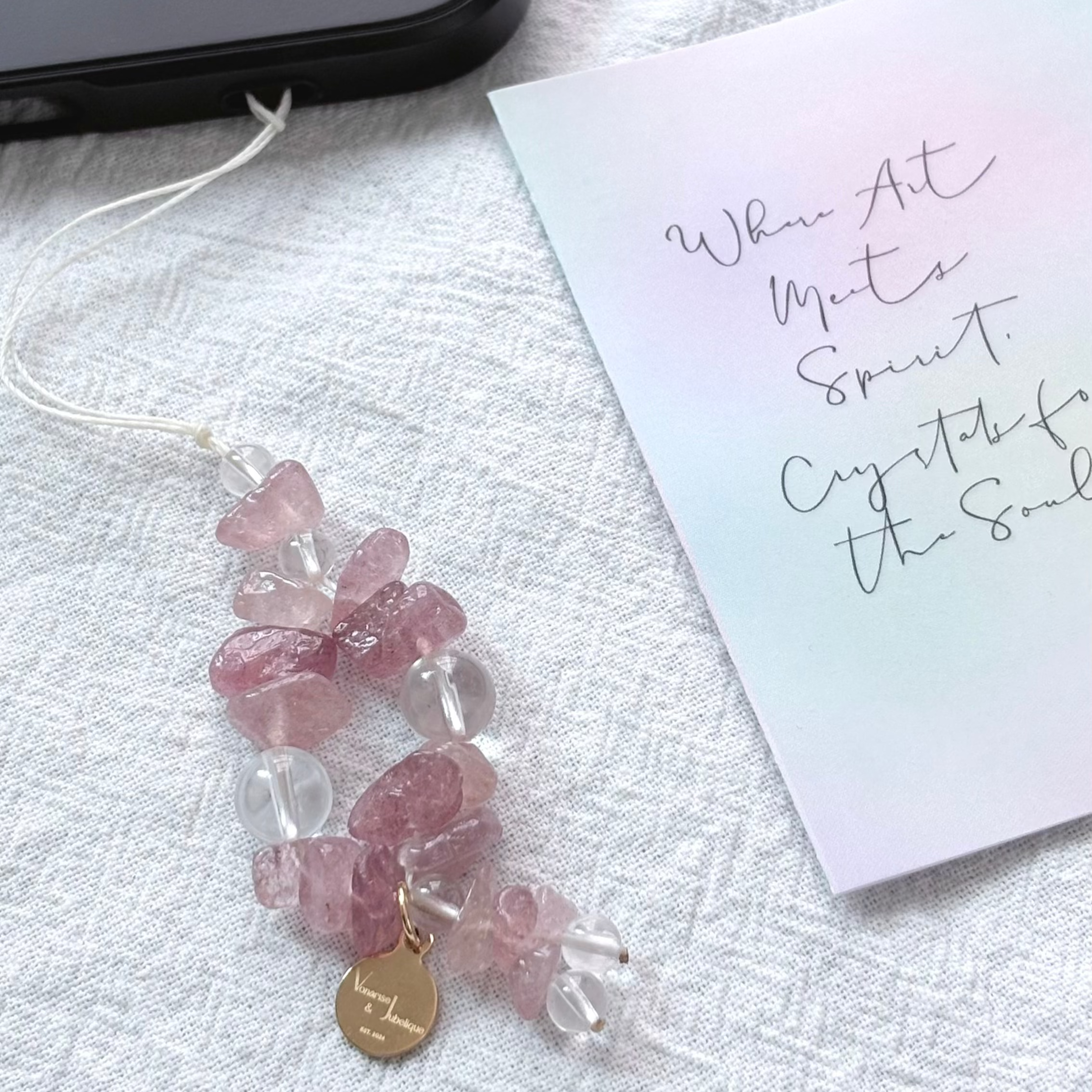 Strawberry Rose Quartz & Clear Quartz Heartlight Charm Strap