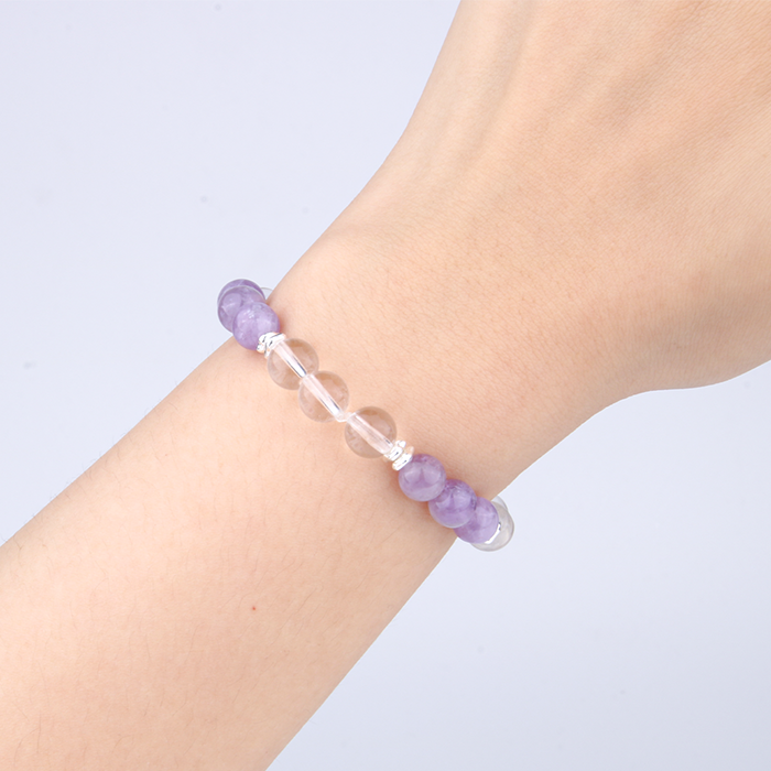 amethyst_with_clear_quartz_and_s925_silver_beads_bracelet for gift stress relife crystal jewelry