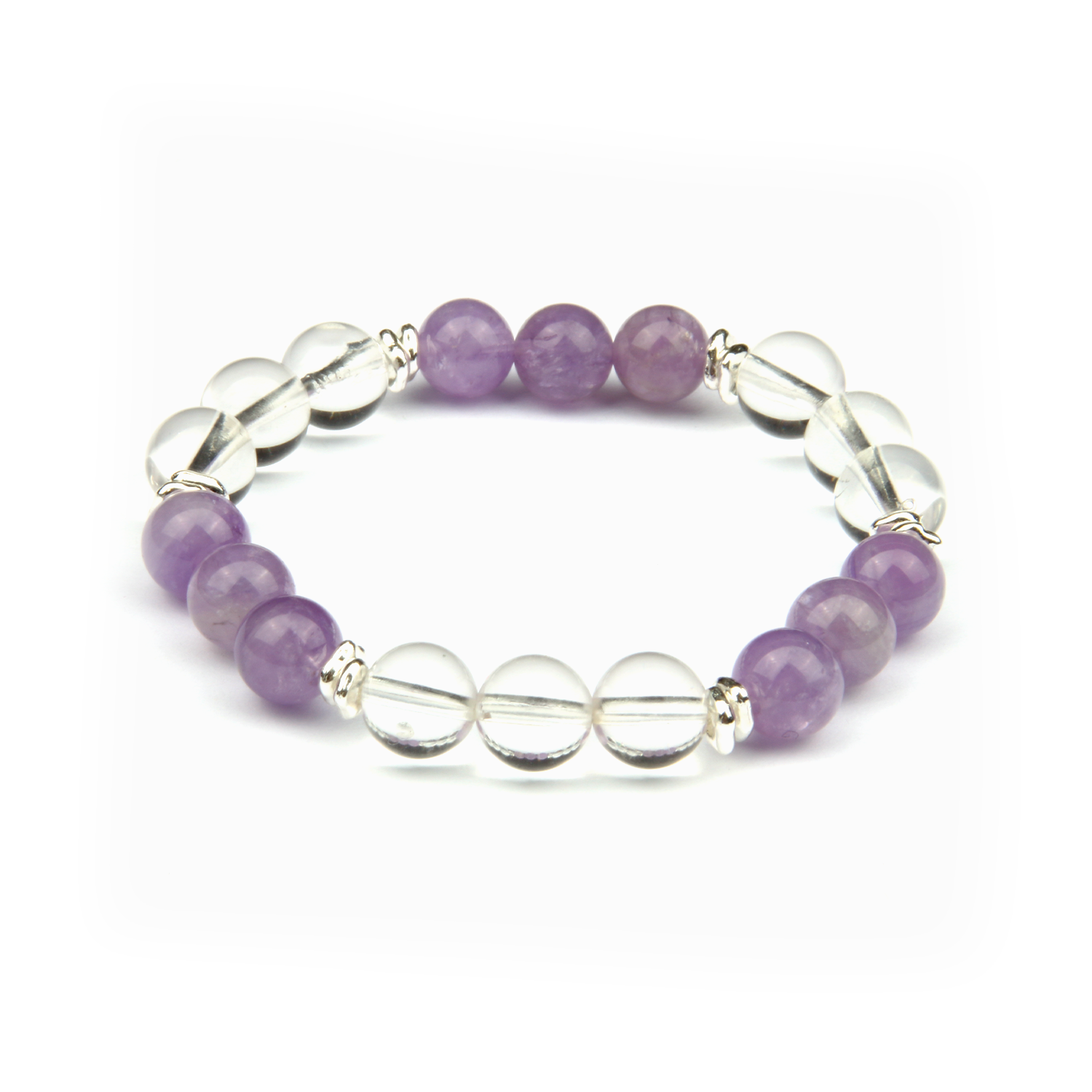 amethyst_with_clear_quartz_and_s925_silver_beads_bracelet for gift stress relife crystal jewelry