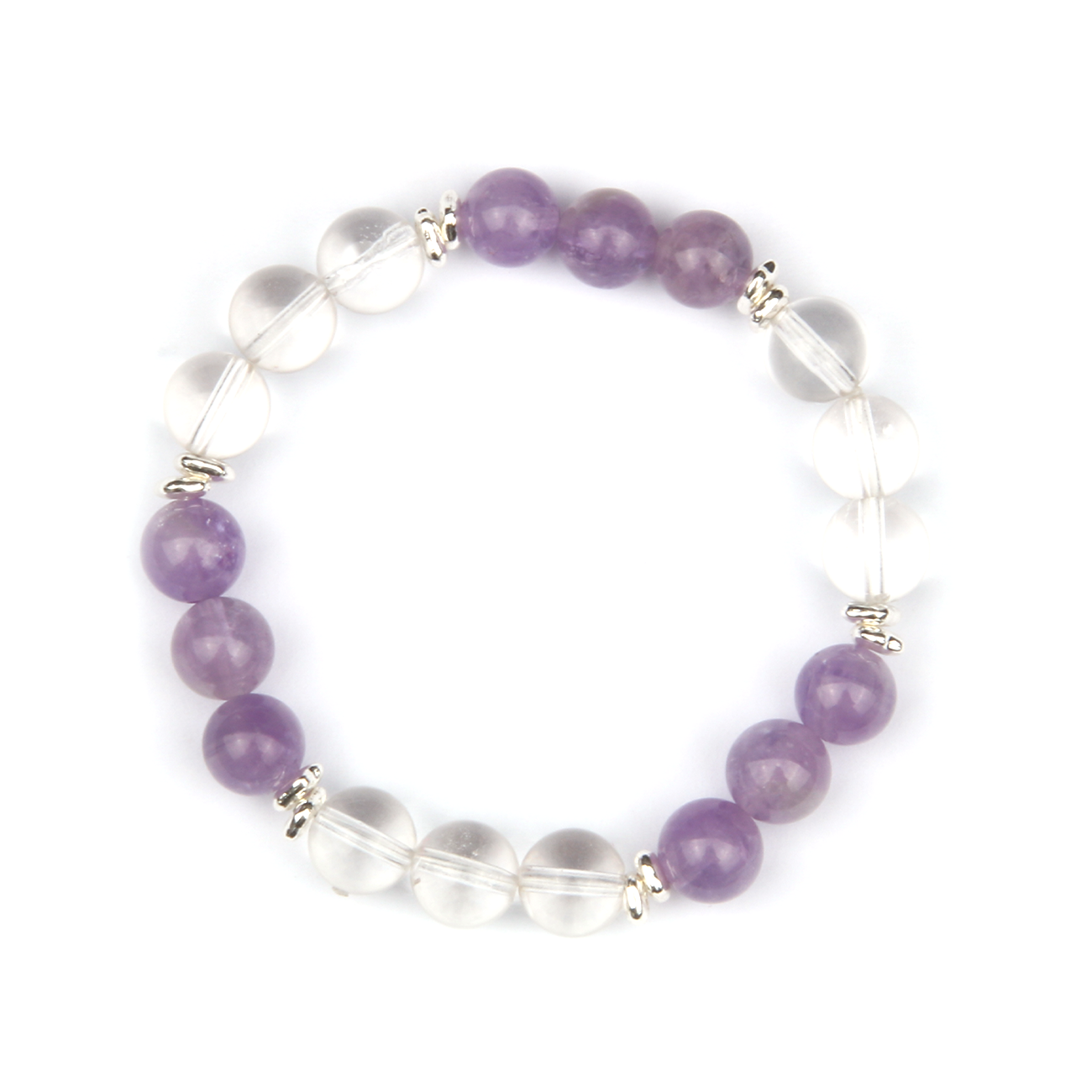 amethyst_with_clear_quartz_and_s925_silver_beads_bracelet for gift stress relife crystal jewelry