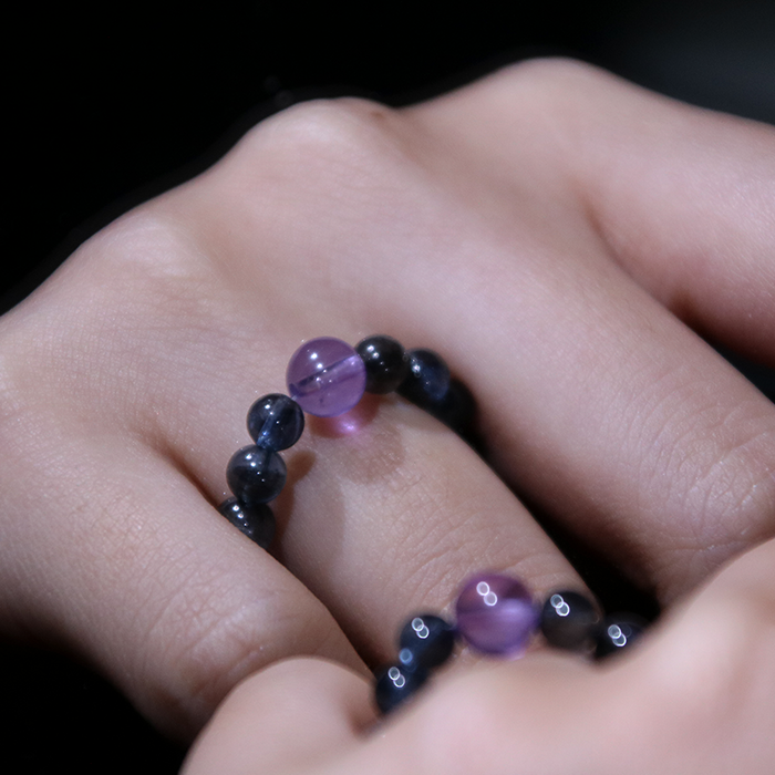 aquamarine and amethyst beaded ring calm relief anxiety crystal jewelry