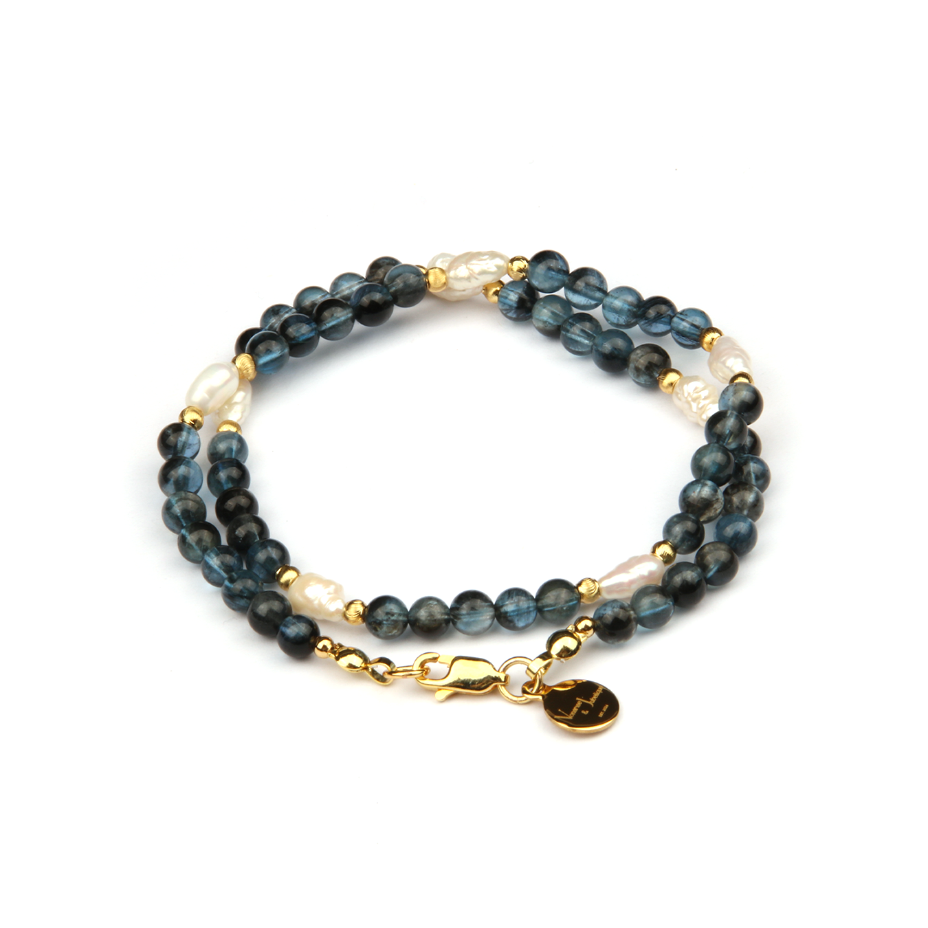aquamarine with fresh water pearl and 18k gold cat eye threaded bead dual layered bracelet for women gift for best friend