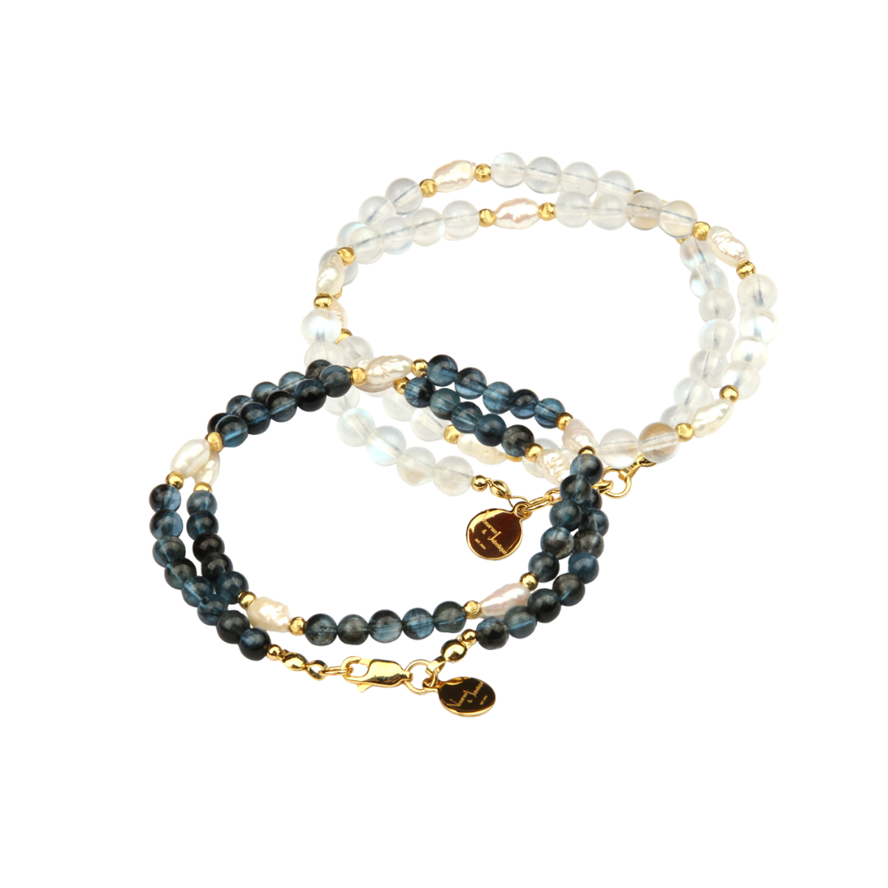 aquamarine with white moonstone dual bracelet natural crystal jewelry