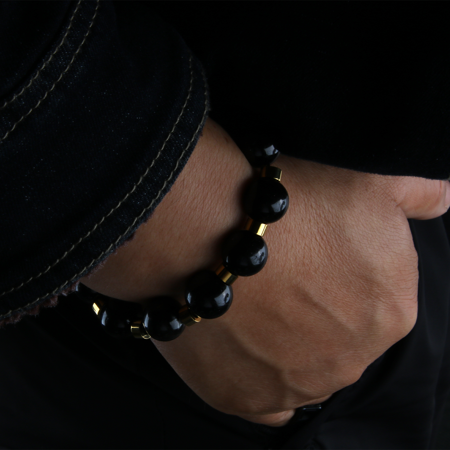 black tourmaline and stainless steel accent bracelet energy protection crystal jewelry