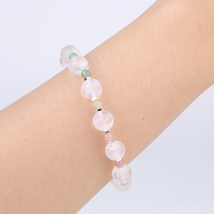 blue moonstone with rainbow tourmaline minimalist crystal bracelet for fashion outfit and energy protection crystal bracelet
