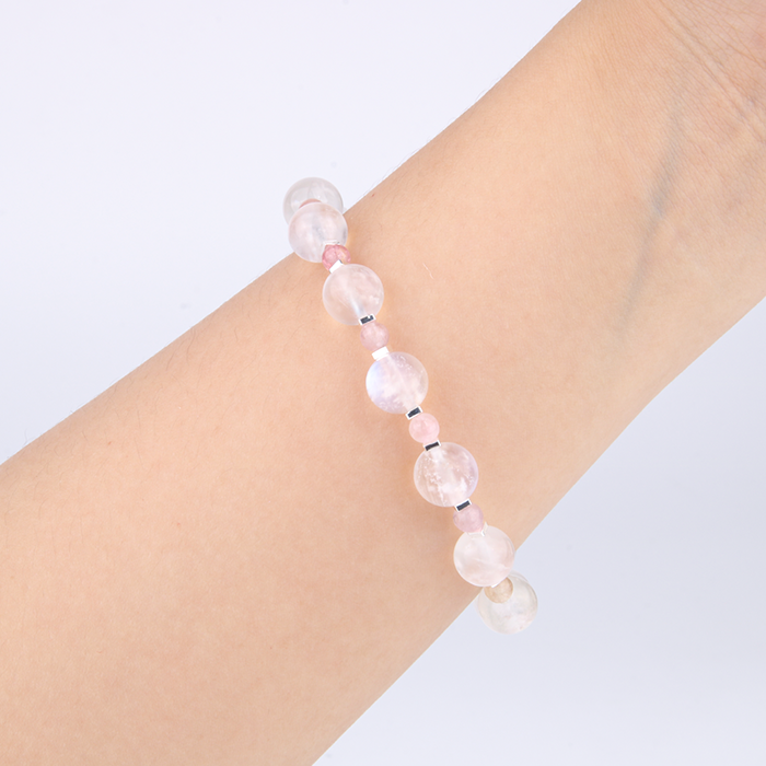 blue moonstone with rainbow tourmaline minimalist crystal bracelet for fashion outfit and energy protection crystal bracelet