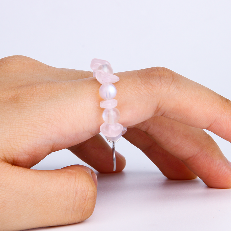 rose quartz beaded ring with blue moonstone dainty jewelry