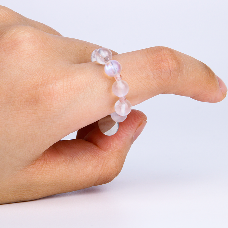 natural blue moonstone with strawberry rose quartz dainty beaded ring