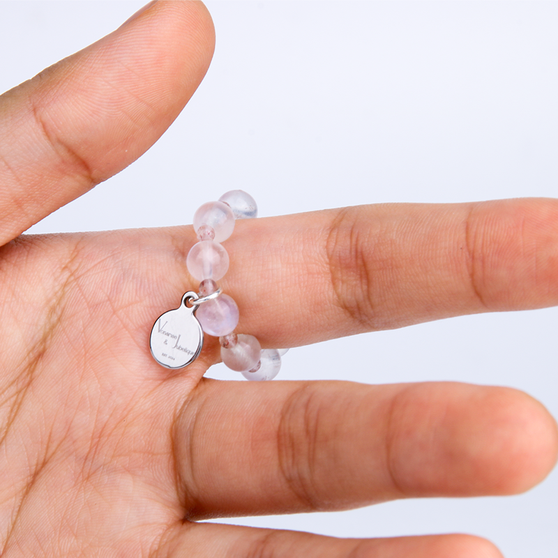 blue moonstone with delicate strawberry rose quartz crystal beaded ring