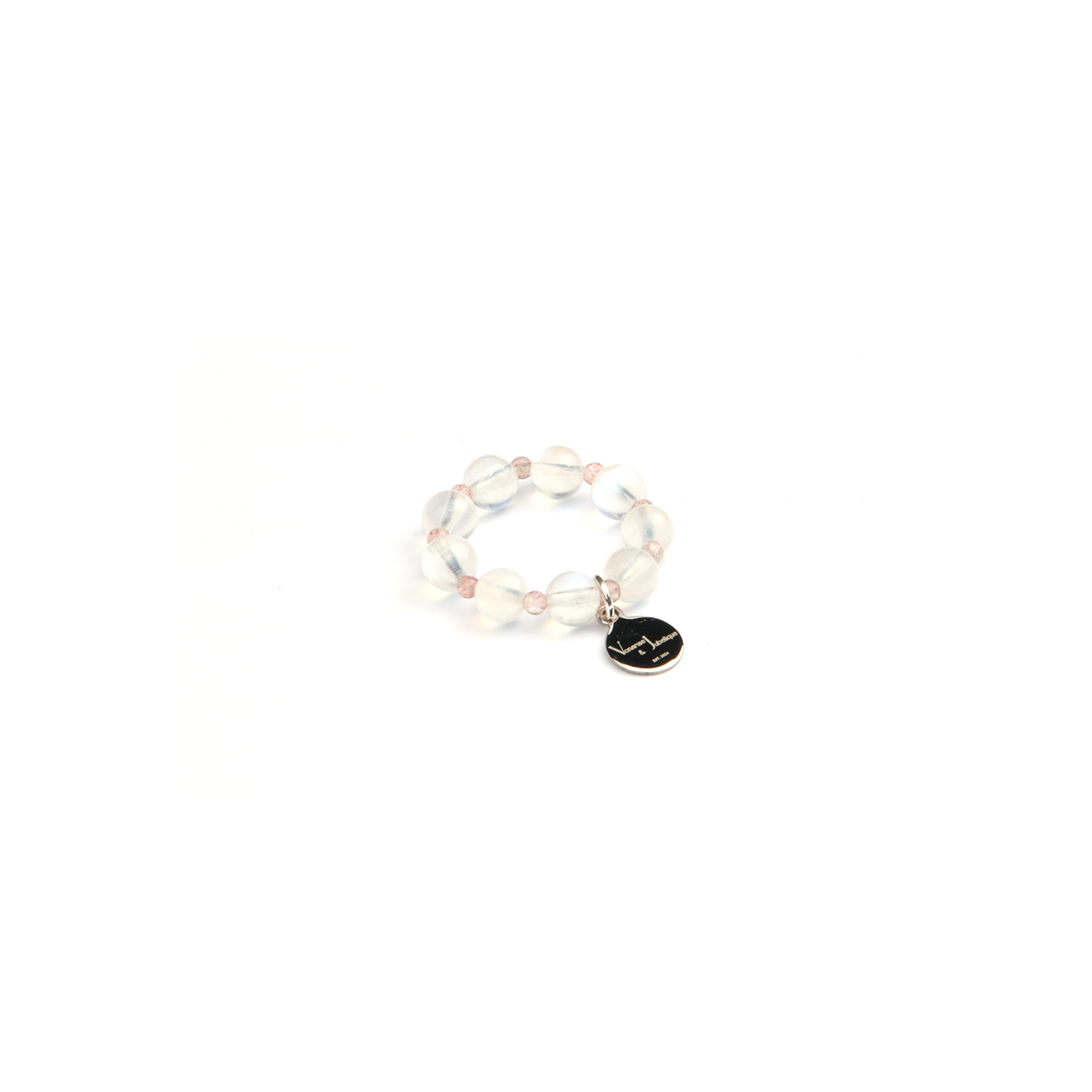 rose quartz and blue moonstone crystal beaded dainty ring