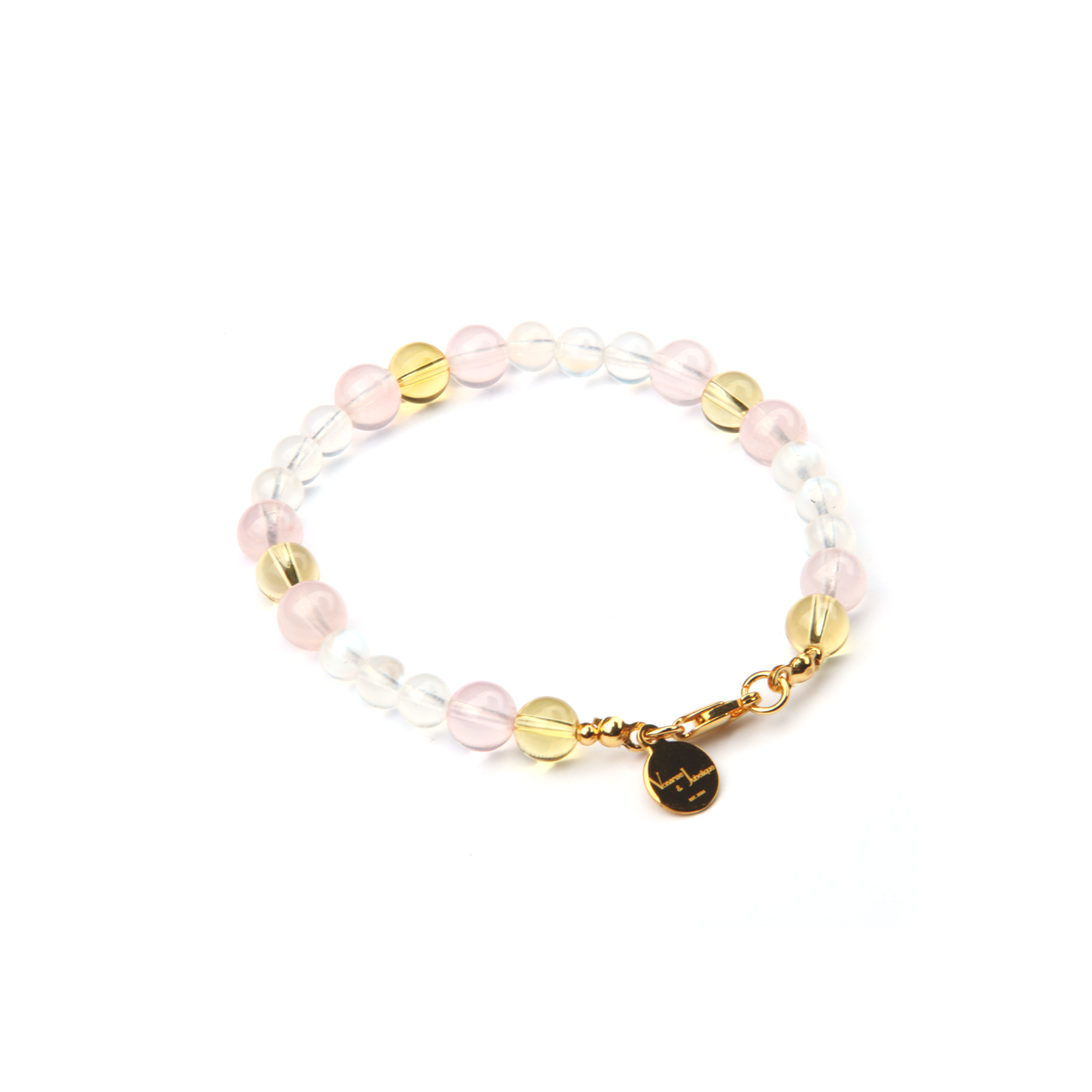 citrine with blue moonstone and starlight rose quartz bracelet for women gift for best friend