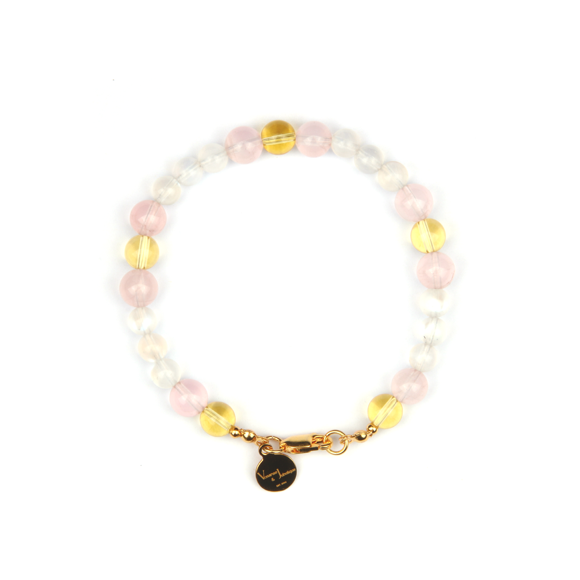 citrine with blue moonstone and starlight rose quartz bracelet for women gift for best friend