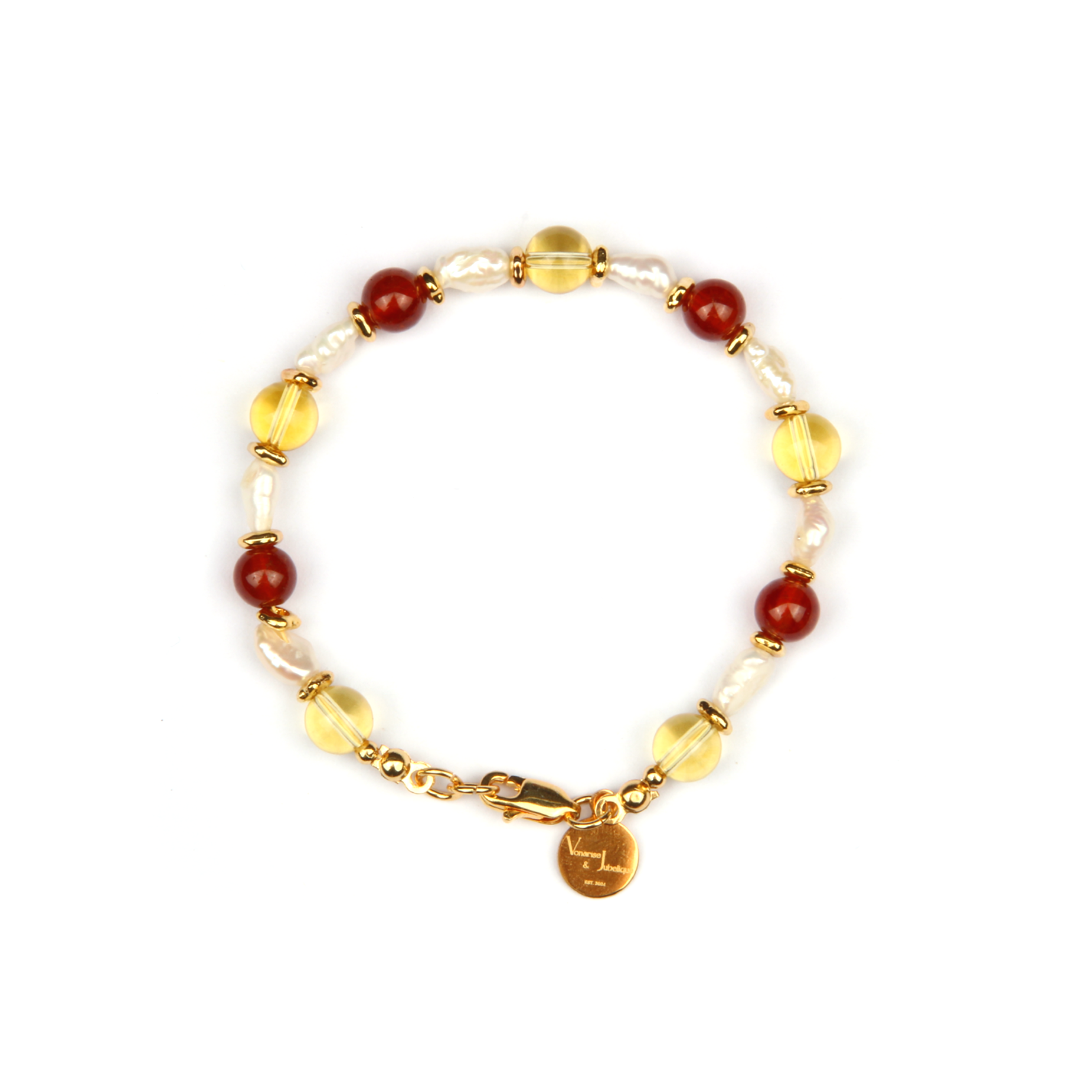 citrine with mandarin garnet and fresh water pearl 18k gold raw shape bead bracelet for women gift for best friend