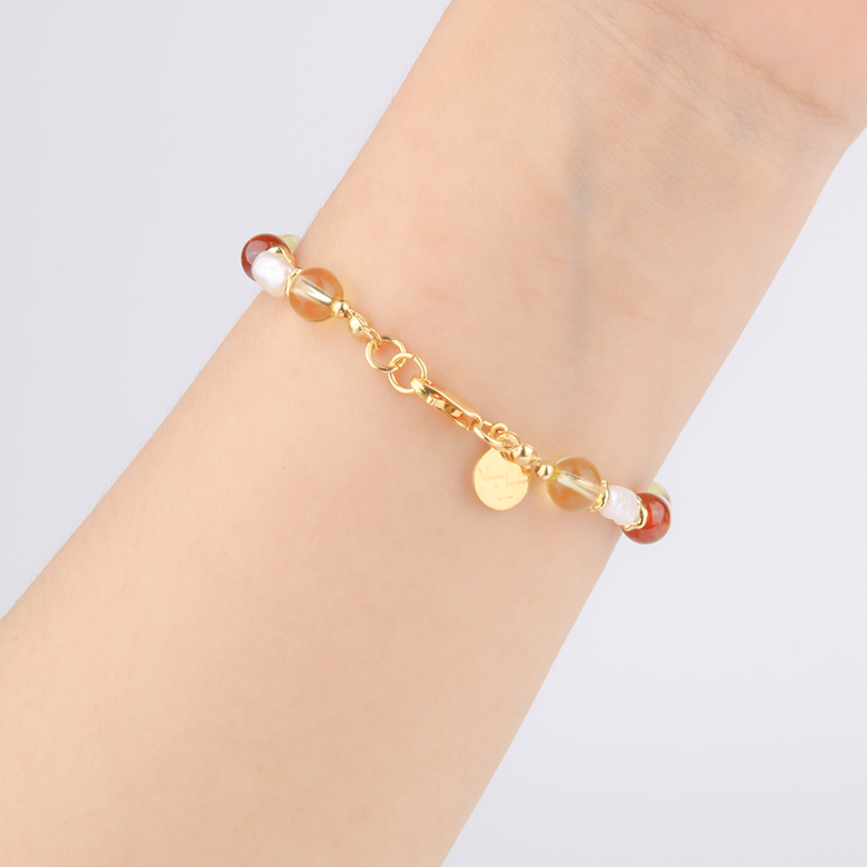 citrine with mandarin garnet and fresh water pearl 18k gold raw shape bead bracelet for women gift for best friend