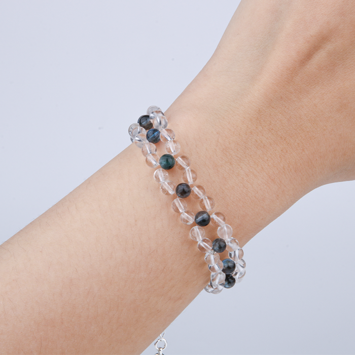 clear quartz with aquamarine crystal beaded bracelet elegance minimalist crystal jewelry gift for her