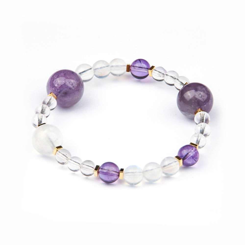 amethyst and clear quartz crystal bracelet collection for anxiety relieve crystal jewelry