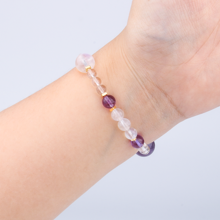 amethyst and clear quartz crystal bracelet collection for anxiety relieve crystal jewelry
