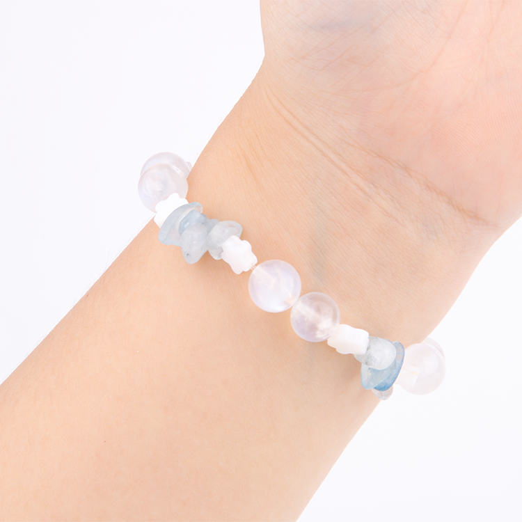 aquamarine with blue moonstone and pearl crystal bracelet for calm and serenity and ocean vibe