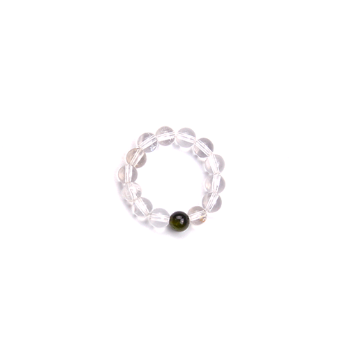 Green Tourmaline & Clear Quartz Beaded Ring