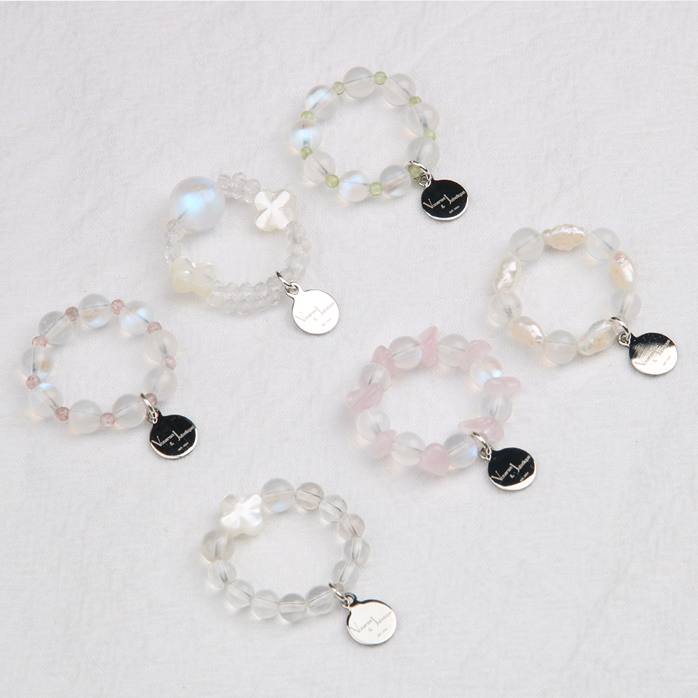 blue moonstone crystal beaded ring collection for everyday wear