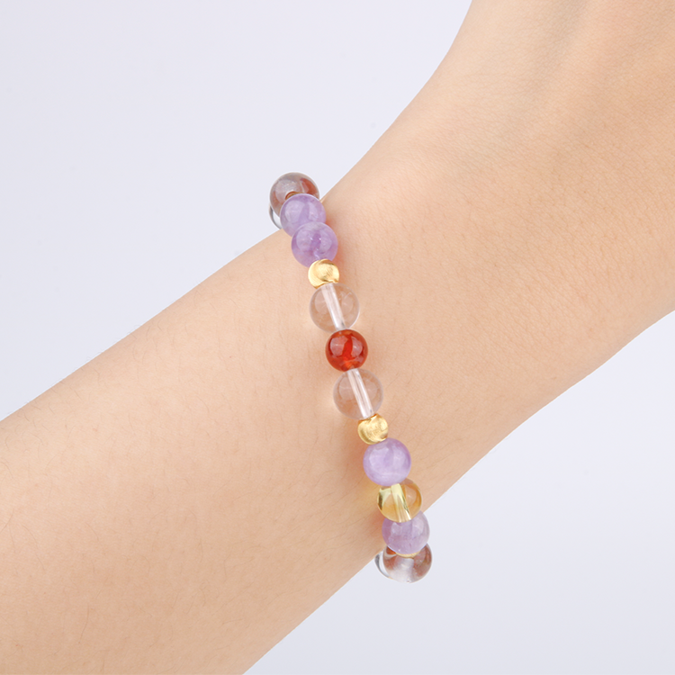 citrine with classic amethyst and clear quartz and mandarin garnet and 18k gold cat eye threaded beads bracelet for women gift for best friend