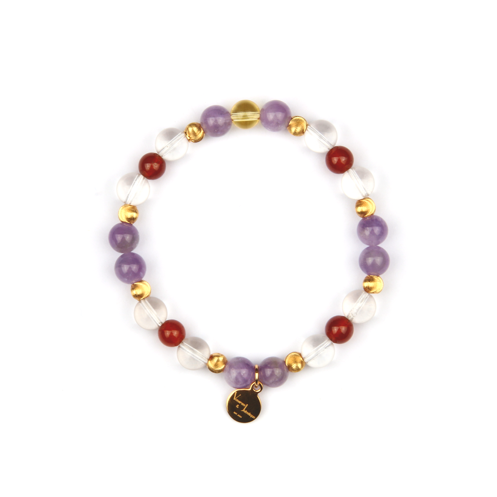 citrine with classic amethyst and clear quartz and mandarin garnet and 18k gold cat eye threaded beads bracelet for women gift for best friend