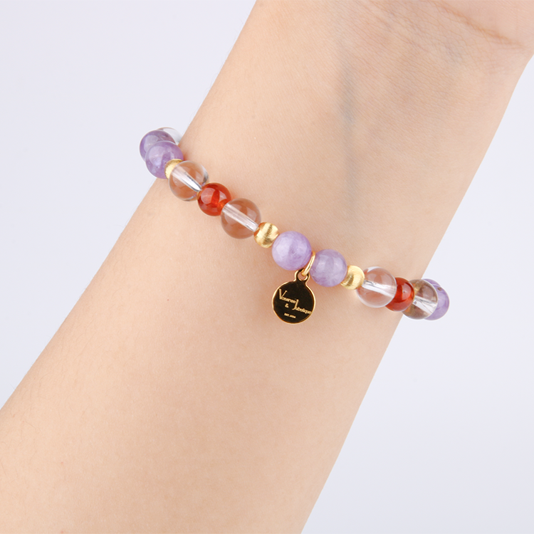 citrine with classic amethyst and clear quartz and mandarin garnet and 18k gold cat eye threaded beads bracelet for women gift for best friend