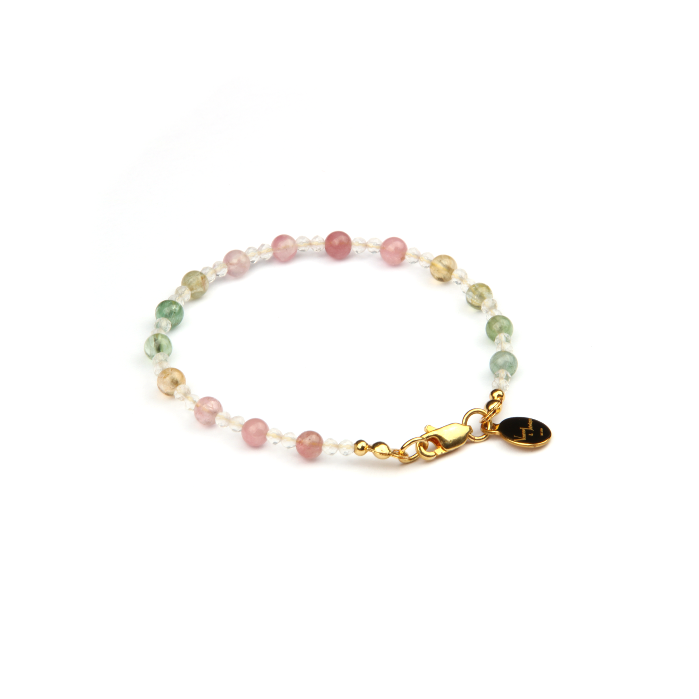 Minimalist extra thin crystal bracelet with rainbow tourmaline and 2mm faceted clear quartz, 2-5mm overall design