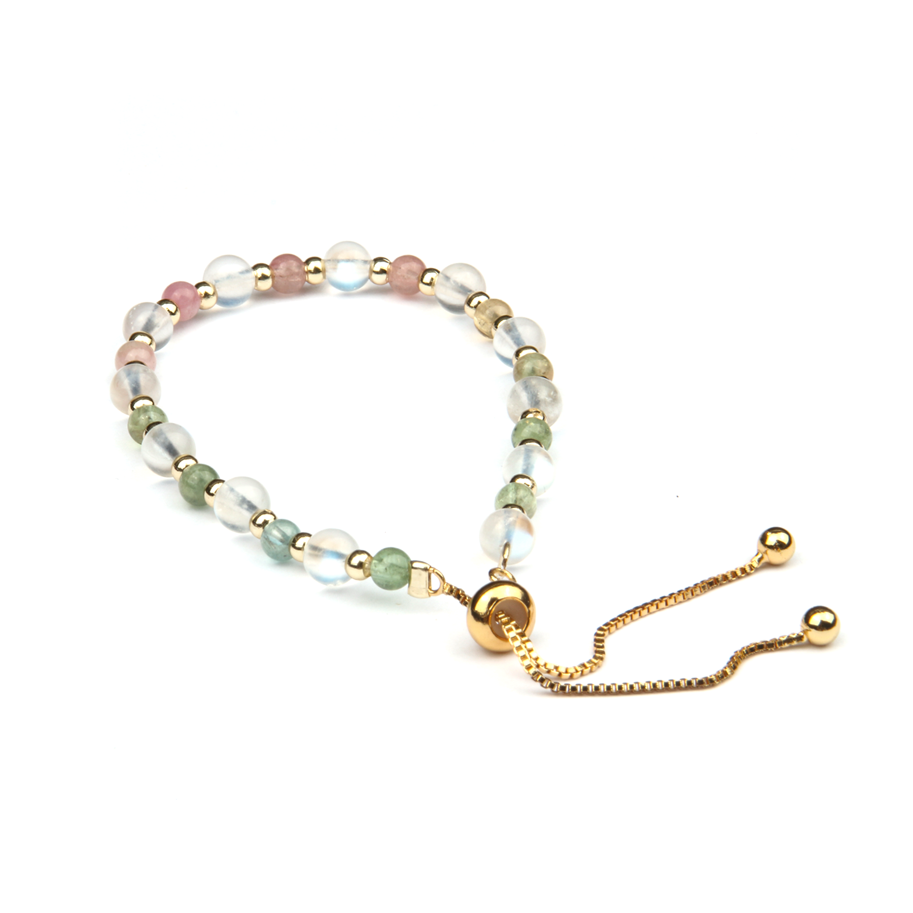 rainbow tourmaline with blue moonstone minimalist crystal bracelet for fashion outfit and energy protection crystal bracelet