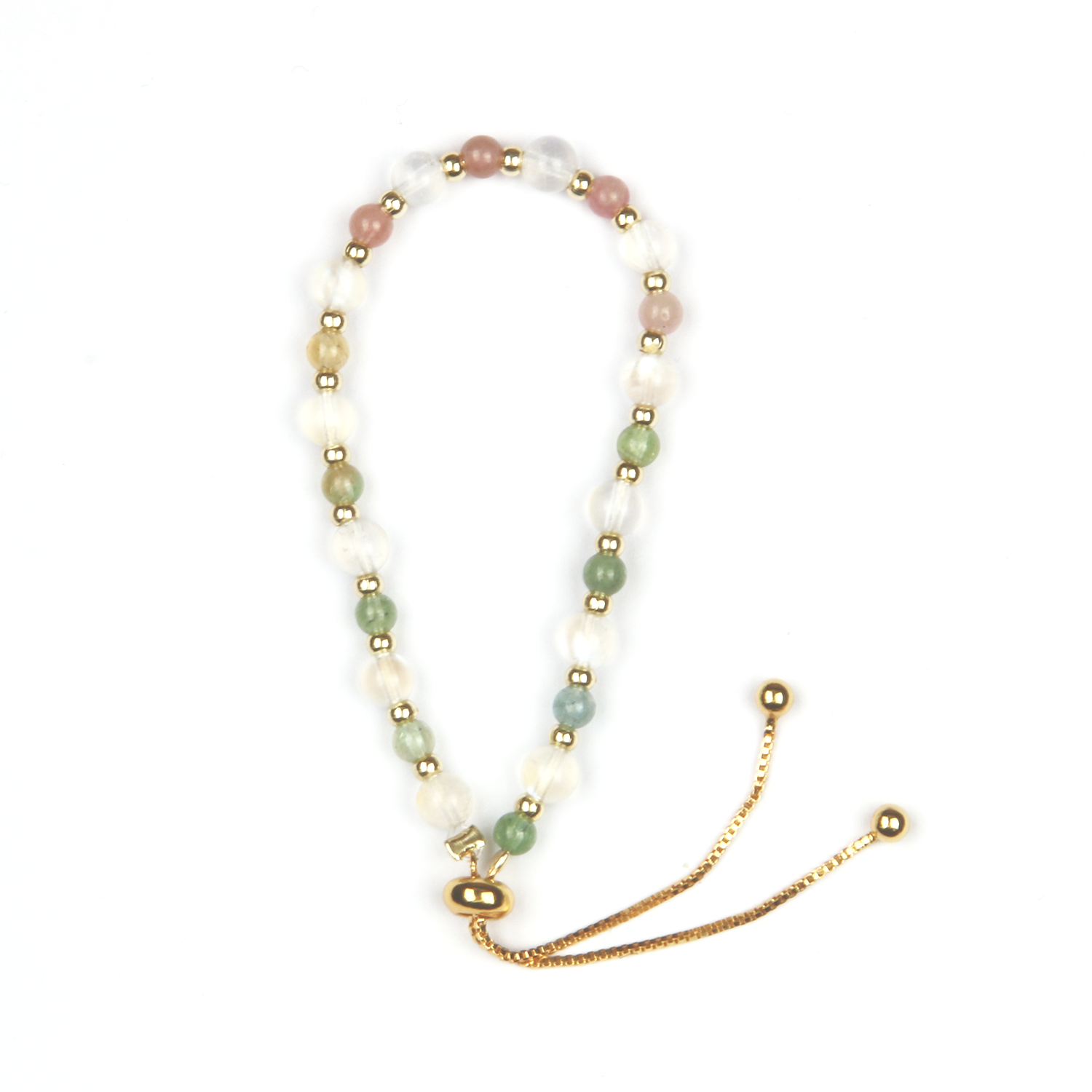Rainbow Tourmaline with Moonstone and 18k Gold Beads Bracelet