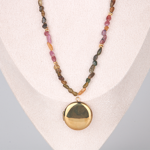 raw shape pink and green tourmaline and 18k gold accent crystal bracelet minimalist boho and elegance crystal jewelry gift for her