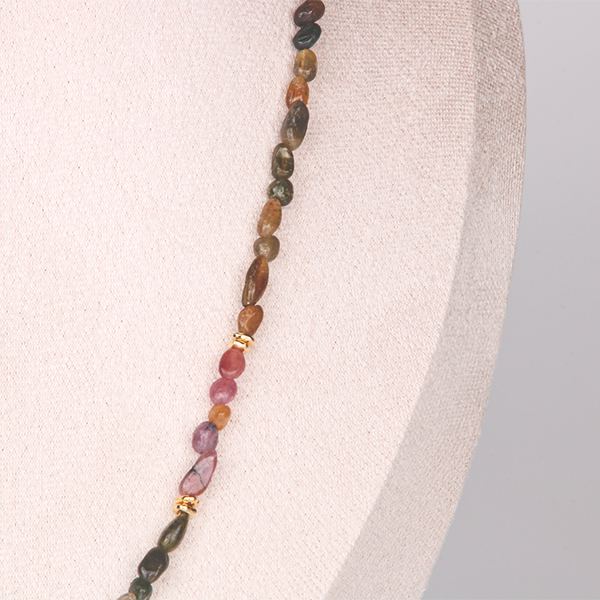 raw shape pink and green tourmaline and 18k gold accent crystal bracelet minimalist boho and elegance crystal jewelry gift for her