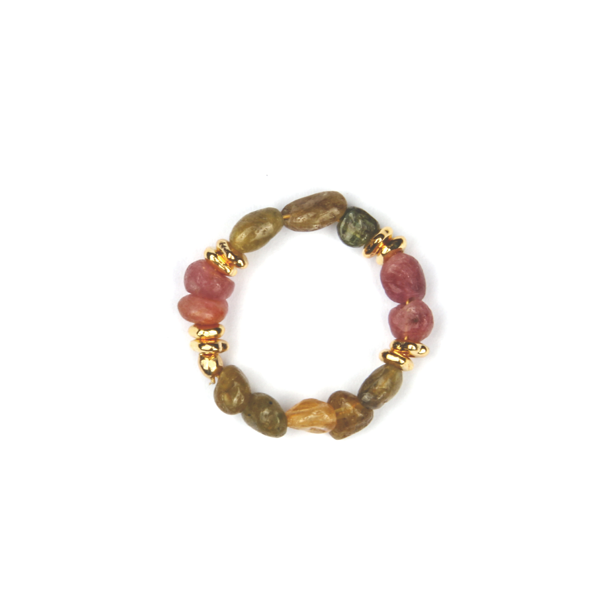 raw shape pink and green tourmaline and 18k gold accent crystal ring minimalist boho and elegance crystal jewelry gift for her