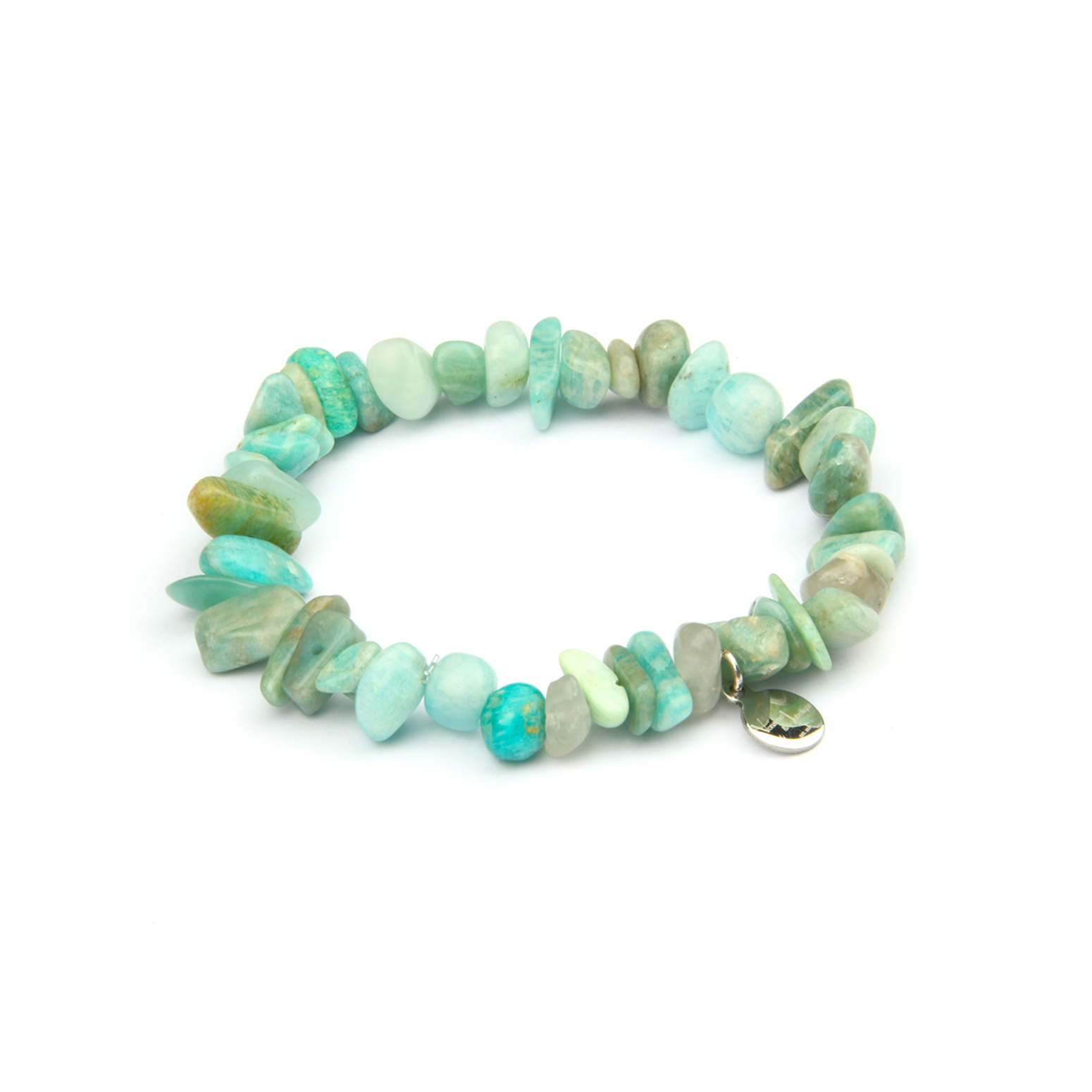 Minimalist chip crystal bracelet with raw-shaped amazonite, featuring calming blue-green tones and soothing natural energy