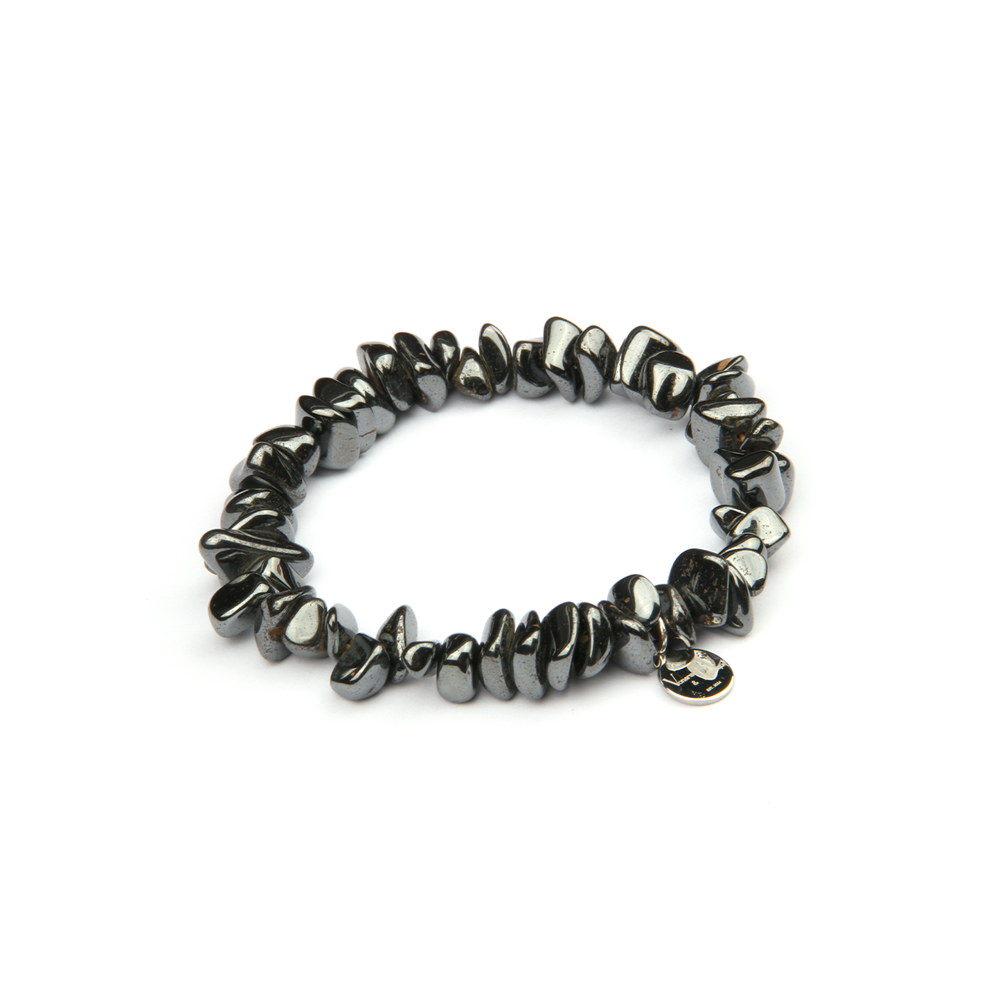 Minimalist chip crystal bracelet with raw-shaped hematite stones, offering a sleek and grounding metallic crystal look