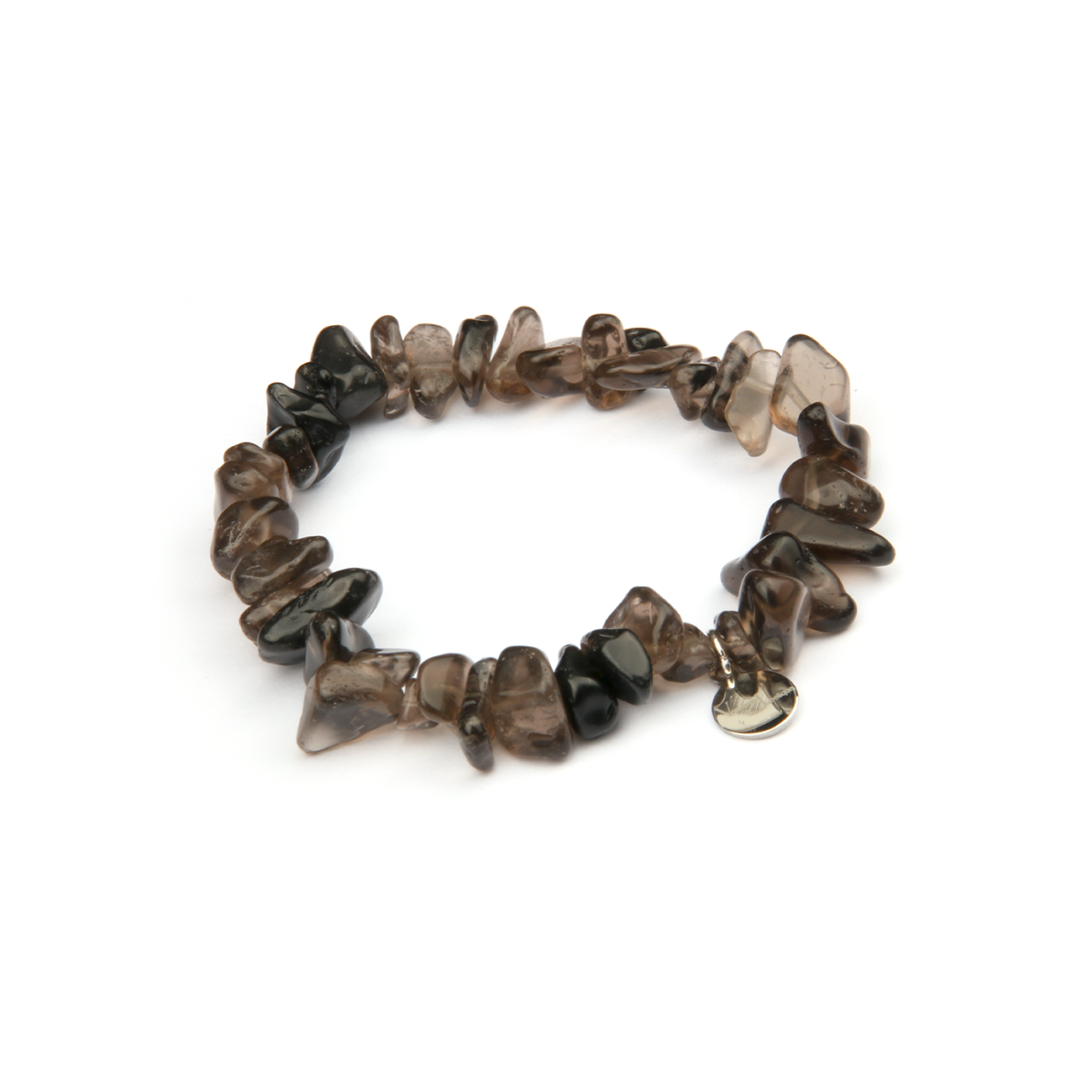 Minimalist chip crystal bracelet with raw-shaped smoky quartz stones, featuring a grounding and natural crystal aesthetic
