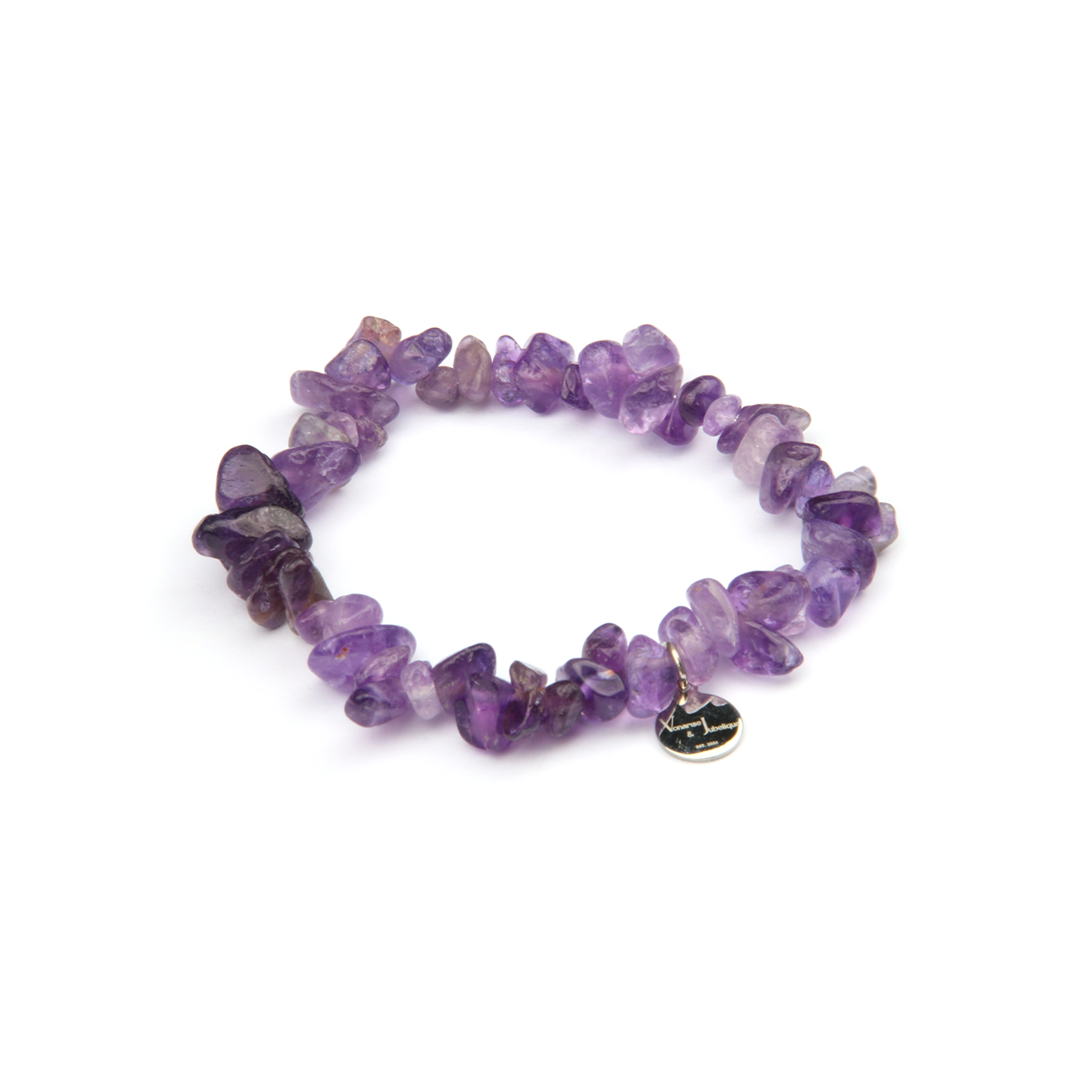 Minimalist chip crystal bracelet with raw-shaped amethyst, showcasing deep purple tones and soothing spiritual energy